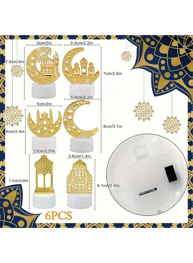 بينكو زينات رمضان ، 6 رمضان عيد الفطر ديكور خفيف ، منارة قلعة قمر ذهبية عيد مبارك مصباح فانوس صغير ، مصباح ليلي ليد رمضان عيد الفطر ديكور حفلات عشاء منزلي هدية طاولة - Image 3